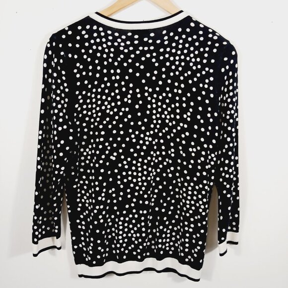 Talbots Medium Cardigan Sweater, Black/White Polka Dot, 3/4 Sleeve, Light Weight - Picture 4 of 16